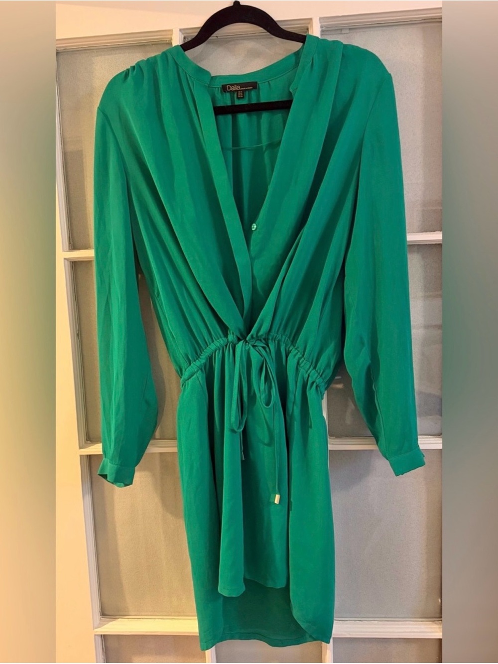 Dalia Emerald Green Long Sleeve Drawstring mini Dress